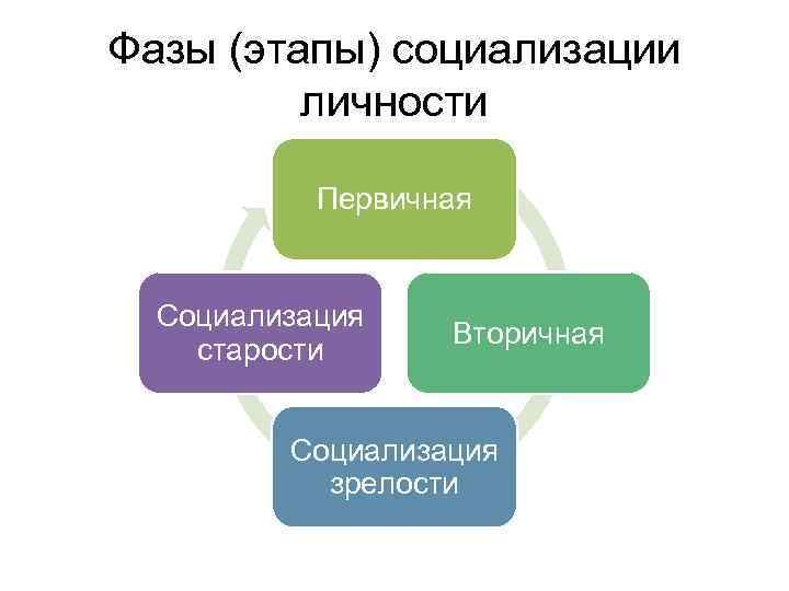 Фазы (этапы) социализации личности Первичная Социализация старости Вторичная Социализация зрелости 