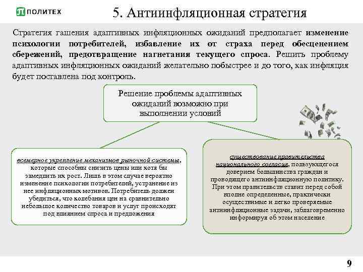 Необходимость проведения государством антиинфляционной политики. Стратегия антиинфляционной политики. Адаптивные и рациональные инфляционные ожидания. Адаптивные инфляционные ожидания. Антиинфляционная тактика.