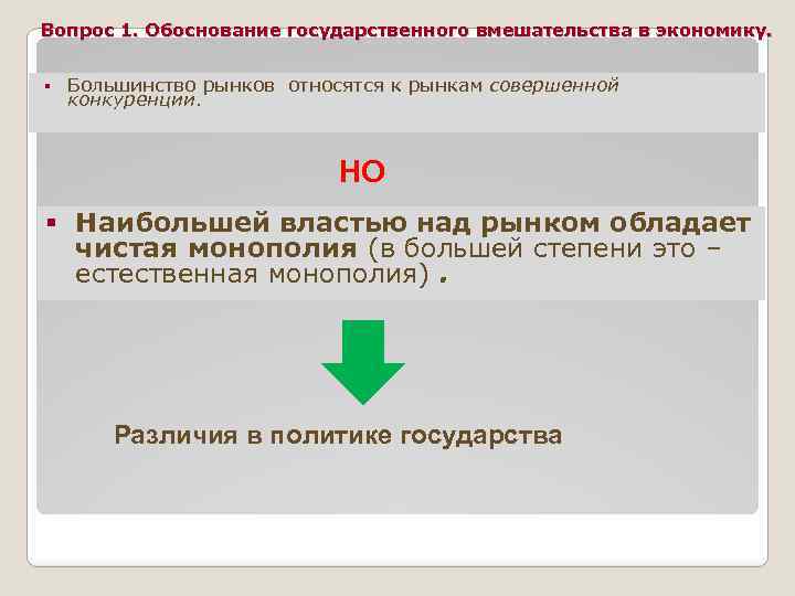 Вопрос 1. Обоснование государственного вмешательства в экономику. § Большинство рынков относятся к рынкам совершенной