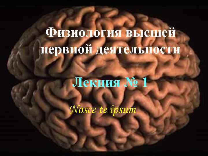 Физиология высшей нервной деятельности Лекция № 1 Nosce te ipsum 