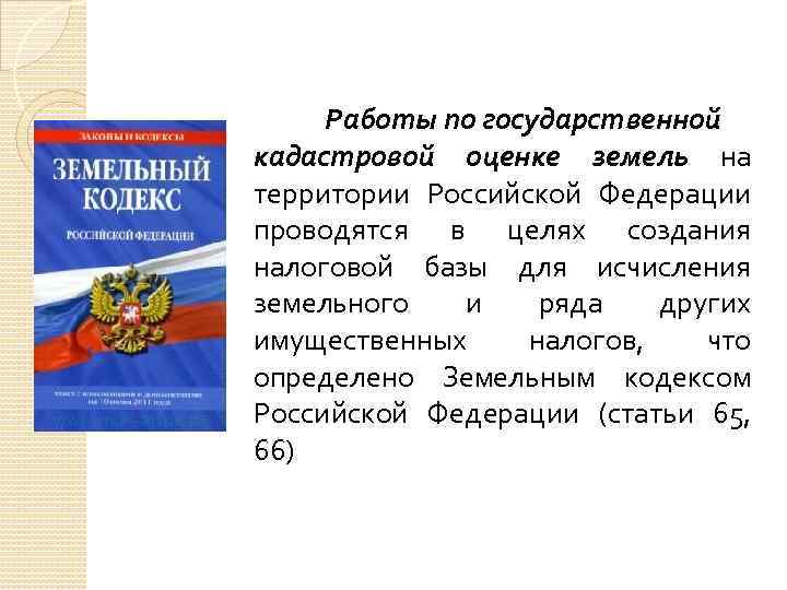 Работы по государственной кадастровой оценке земель на территории Российской Федерации проводятся в целях создания
