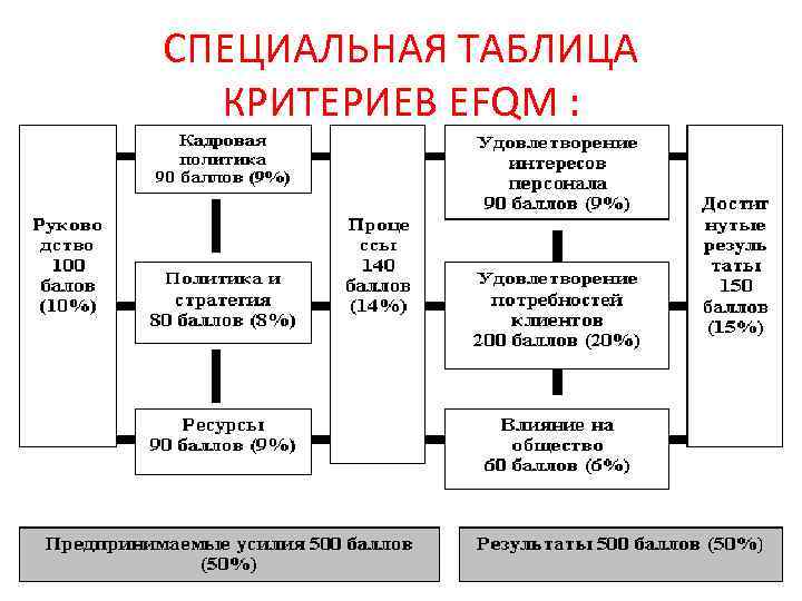 СПЕЦИАЛЬНАЯ ТАБЛИЦА КРИТЕРИЕВ ЕFQМ : 