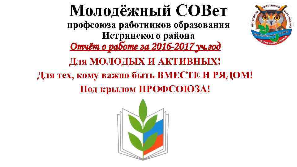 Молодёжный СОВет профсоюза работников образования Истринского района Отчёт о работе за 2016 -2017 уч.