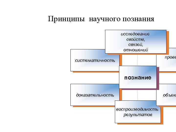 Принципы научного познания исследование свойств, связей, отношений прове систематичность познание объект доказательность воспроизводимость результатов