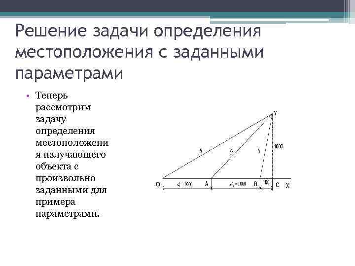 Решение задачи определения местоположения с заданными параметрами • Теперь рассмотрим задачу определения местоположени я