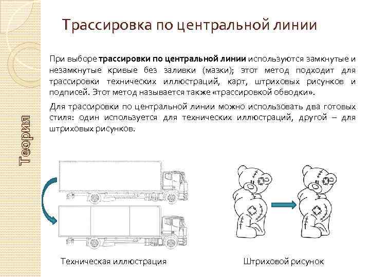 Трассировка по центральной линии Теория При выборе трассировки по центральной линии используются замкнутые и