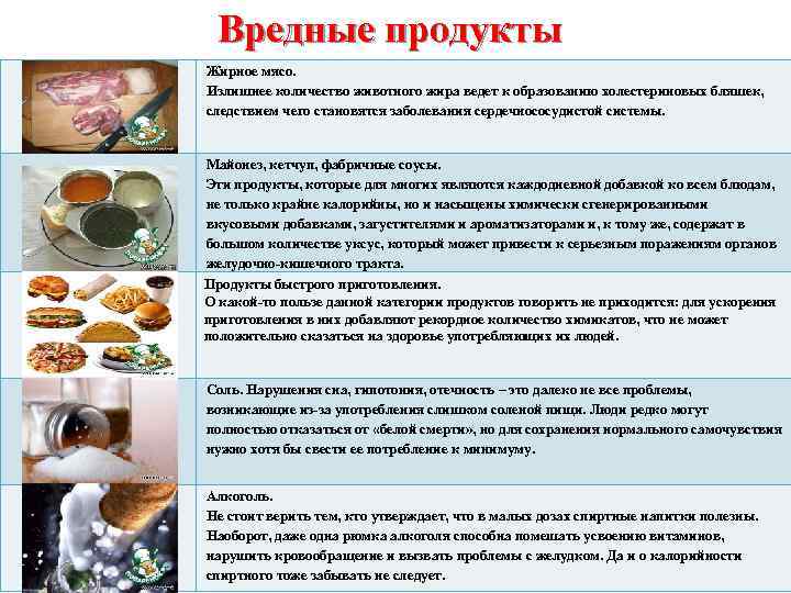 Вредные продукты Жирное мясо. Излишнее количество животного жира ведет к образованию холестериновых бляшек, следствием
