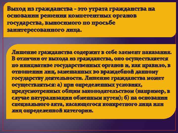 Выход из гражданства - это утрата гражданства на основании решения компетентных органов государства, выносимого