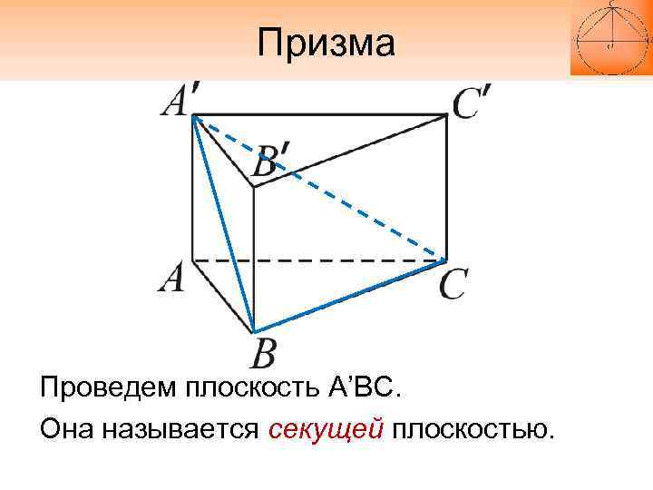 Призма Проведем плоскость A’BC. Она называется секущей плоскостью. 