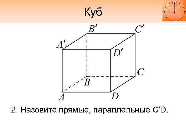 Куб 2. Назовите прямые, параллельные C’D. 