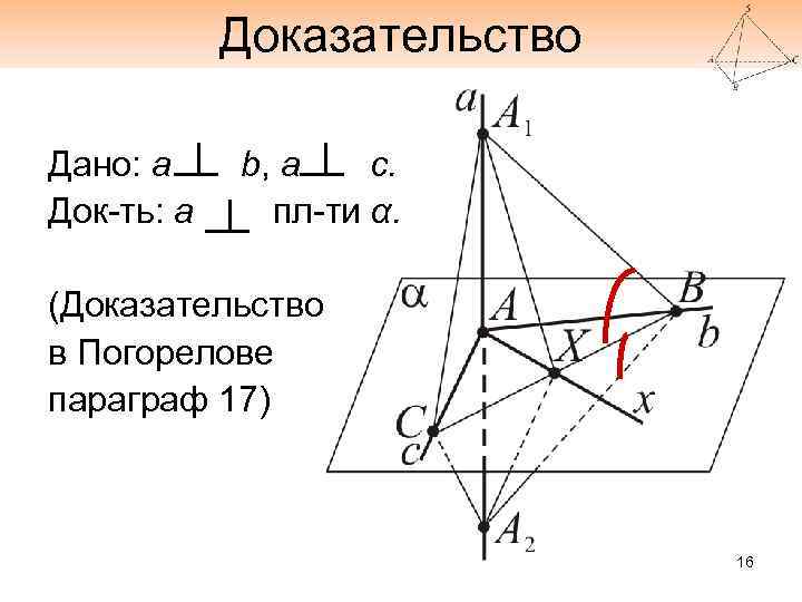 Доказательство Дано: а Док-ть: а b, а c. пл-ти α. (Доказательство в Погорелове параграф