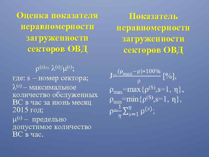 Оценка показателя неравномерности загруженности секторов ОВД ρ(s)= λ(s)/μ(s); где: s – номер сектора; λ(s)