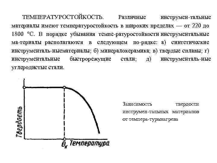 ТЕМПЕРАТУРОСТОЙКОСТЬ. Различные инструмен тальные материалы имеют температуростойкость в широких пределах — от 220 до