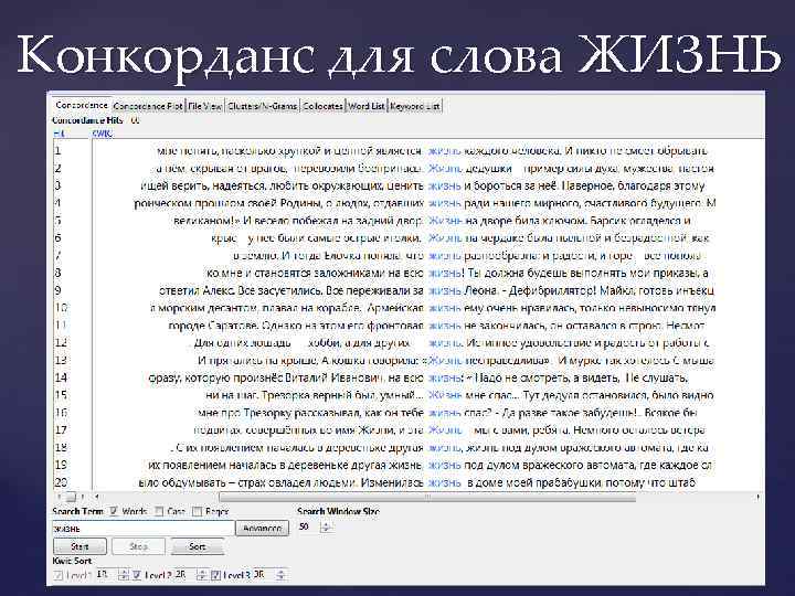 Конкорданс для слова ЖИЗНЬ 