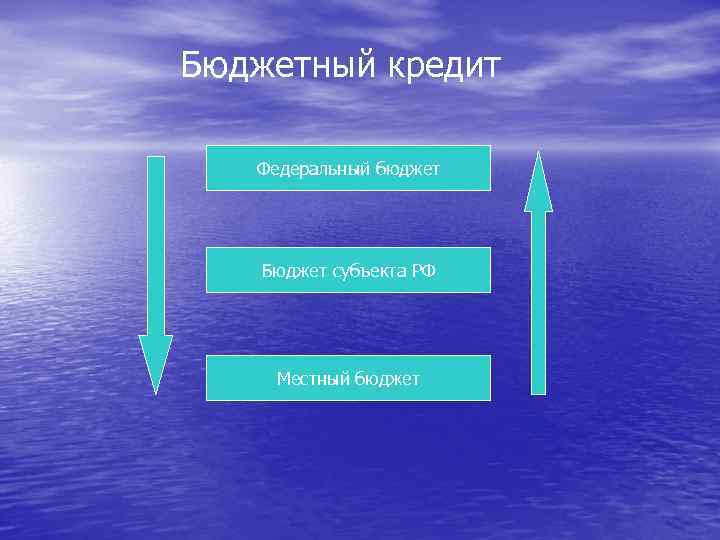 Бюджетный кредит Федеральный бюджет Бюджет субъекта РФ Местный бюджет 