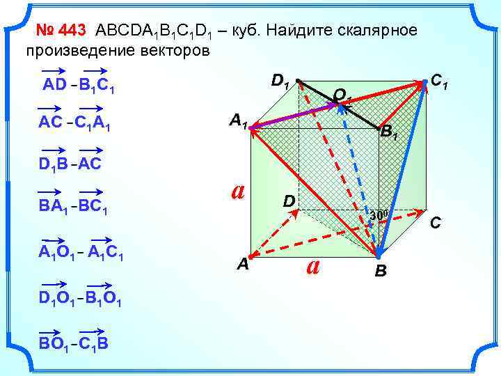 № 443 АВСDA 1 B 1 C 1 D 1 – куб. Найдите скалярное