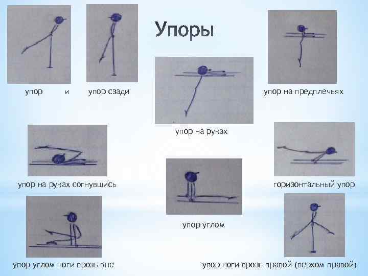 упор и упор сзади упор на предплечьях упор на руках согнувшись горизонтальный упор углом