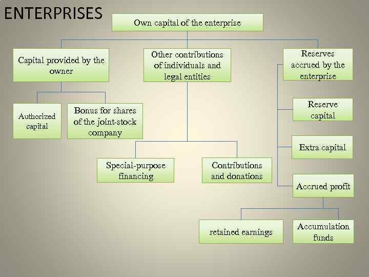 ENTERPRISES Own capital of the enterprise Capital provided by the owner Authorized capital Other