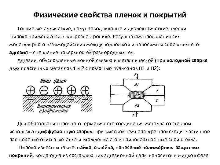 Физические свойства пленок и покрытий Тонкие металлические, полупроводниковые и диэлектрические пленки широко применяются в