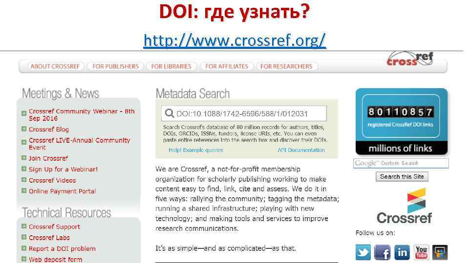 DOI: где узнать? http: //www. crossref. org/ 