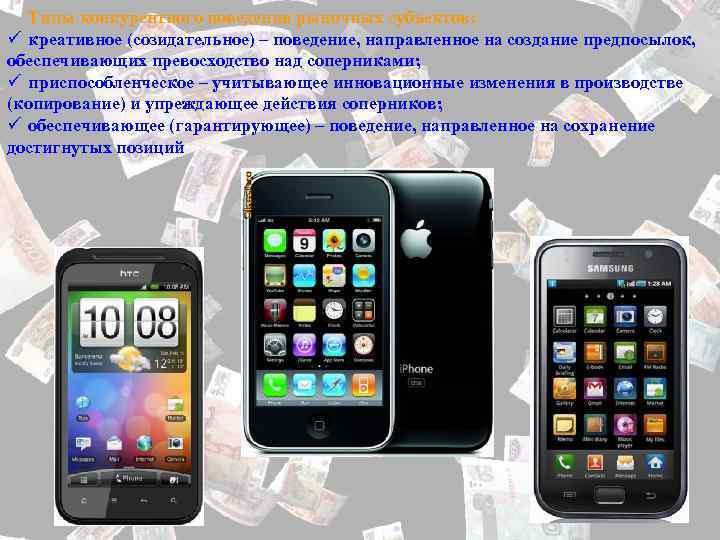 Типы конкурентного поведения рыночных субъектов: ü креативное (созидательное) – поведение, направленное на создание предпосылок,