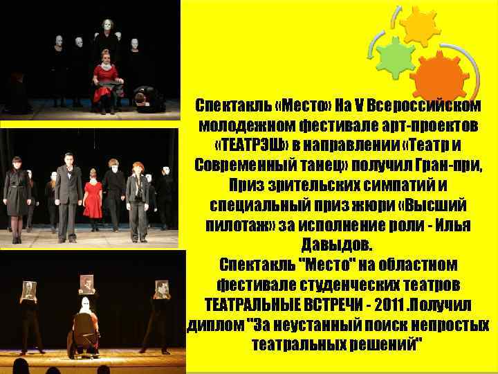 Спектакль «Место» На V Всероссийском молодежном фестивале арт-проектов «ТЕАТРЭШ» в направлении «Театр и Современный