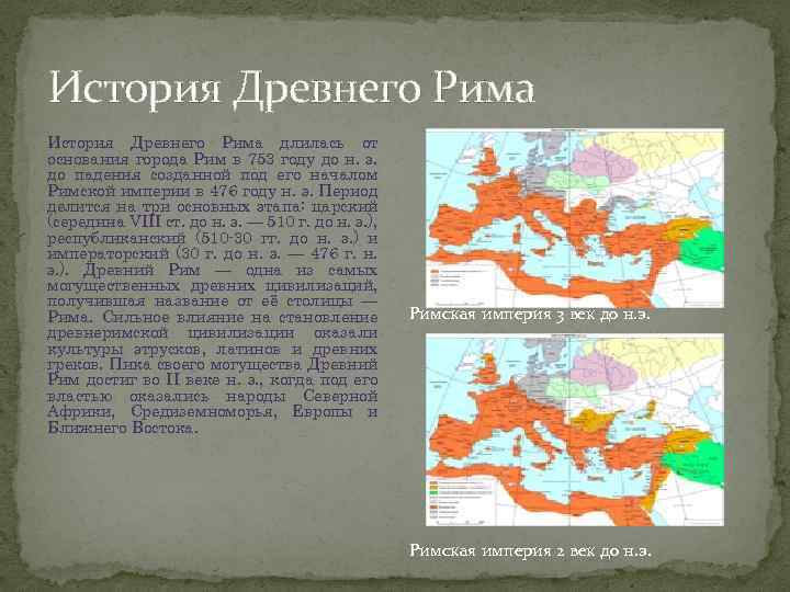 История Древнего Рима длилась от основания города Рим в 753 году до н. э.