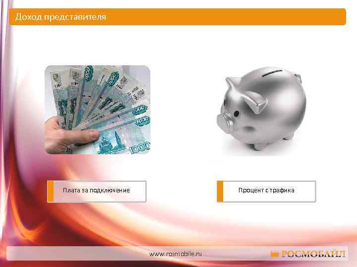 Доход представителя Плата за подключение Процент с трафика www. rosmobile. ru 