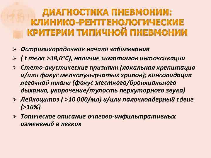 Ø Ø Ø Остролихорадочное начало заболевания ( t тела >38, 0 о. С), наличие