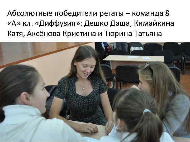 Абсолютные победители регаты – команда 8 «А» кл. «Диффузия» : Дешко Даша, Кимайкина Катя,