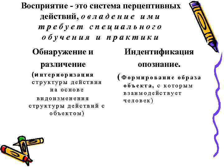 Восприятие - это система перцептивных действий, о в л а д е н и