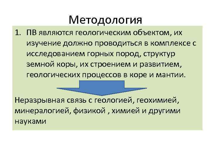 Методология 1. ПВ являются геологическим объектом, их изучение должно проводиться в комплексе с исследованием