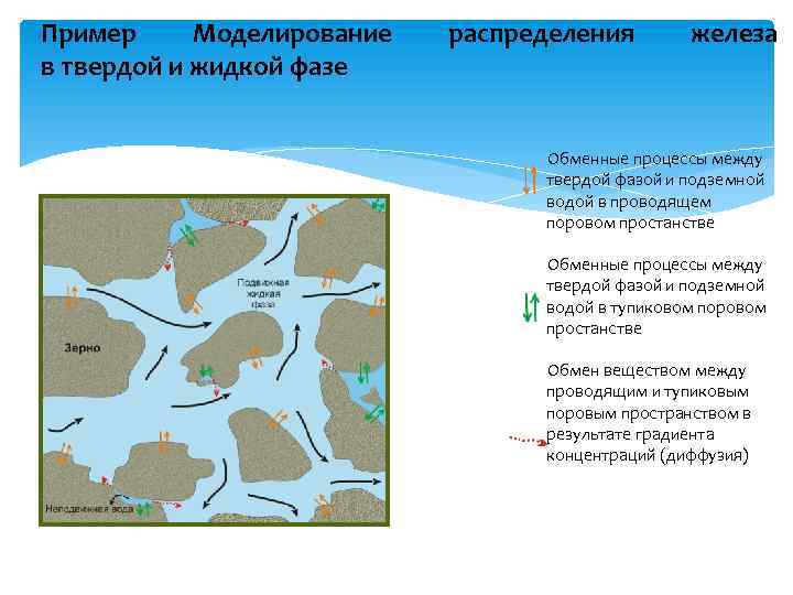 Пример Моделирование в твердой и жидкой фазе распределения железа Обменные процессы между твердой фазой