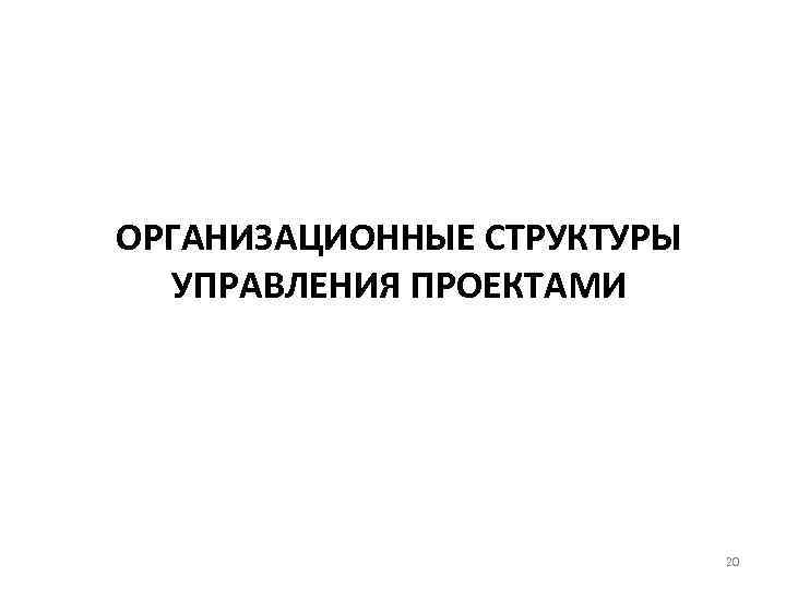 ОРГАНИЗАЦИОННЫЕ СТРУКТУРЫ УПРАВЛЕНИЯ ПРОЕКТАМИ 20 