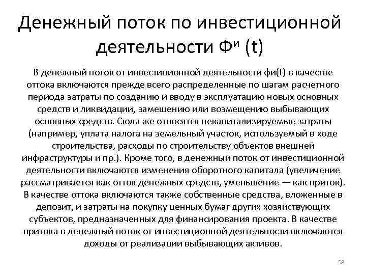 Денежный поток по инвестиционной деятельности Фи (t) В денежный поток от инвестиционной деятельности φи(t)