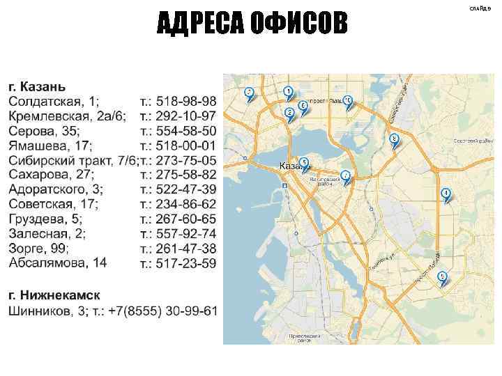 АДРЕСА ОФИСОВ СЛАЙД 9 