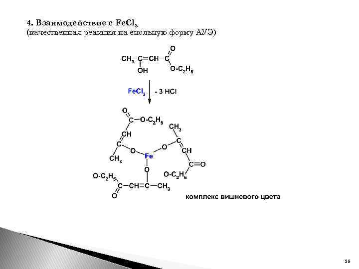 4. Взаимодействие с Fe. Cl 3 (качественная реакция на енольную форму АУЭ) 29 