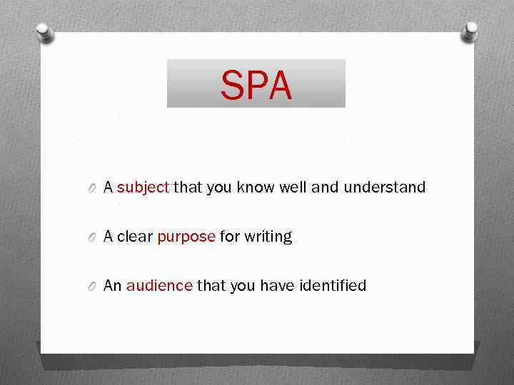 SPA O A subject that you know well and understand O A clear purpose