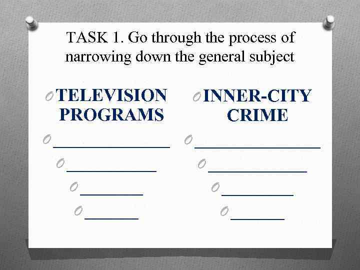 TASK 1. Go through the process of narrowing down the general subject O TELEVISION