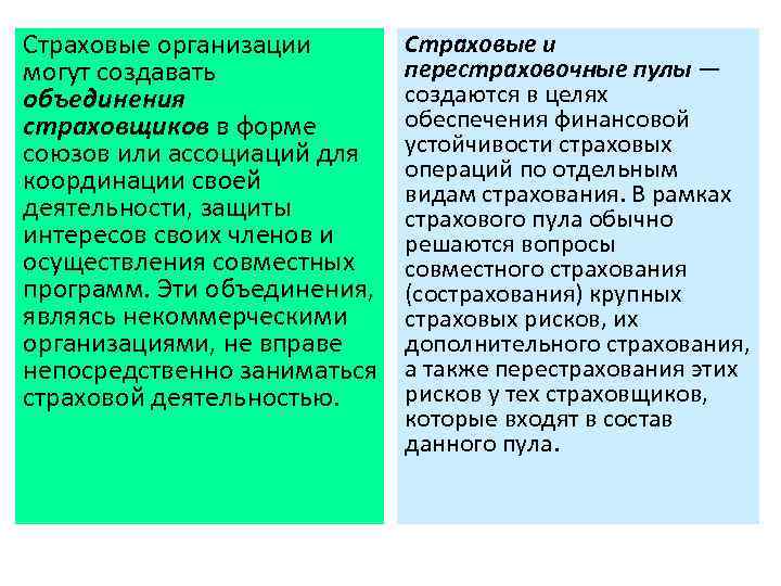 Страховые организации могут создавать объединения страховщиков в форме союзов или ассоциаций для координации своей