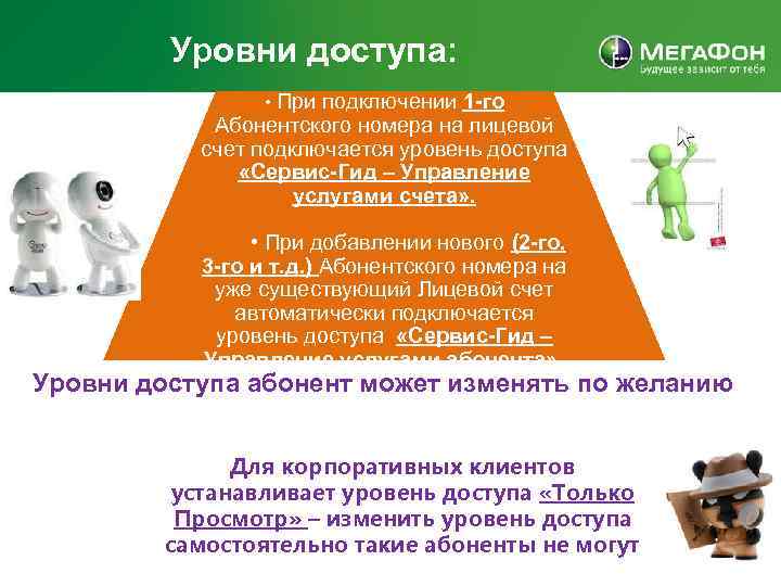 Уровни доступа: • При подключении 1 -го Абонентского номера на лицевой счет подключается уровень