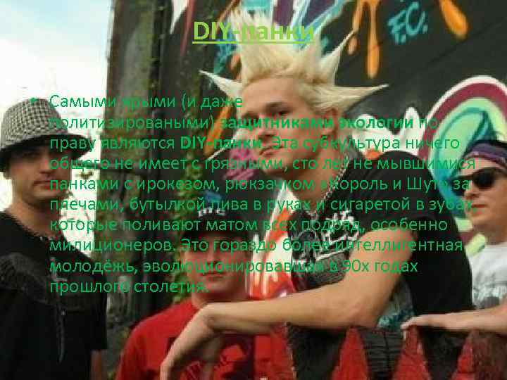 DIY-панки • Самыми ярыми (и даже политизироваными) защитниками экологии по праву являются DIY-панки. Эта
