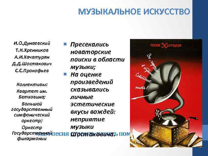 МУЗЫКАЛЬНОЕ ИСКУССТВО И. О. Дунаевский Т. Н. Хренников А. И. Хачатурян Д. Д. Шостакович