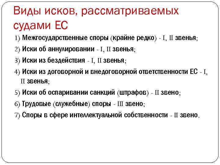 Виды исков. Судебная система европейского Союза. Виды исков в суд. Виды исков Европейский суд.