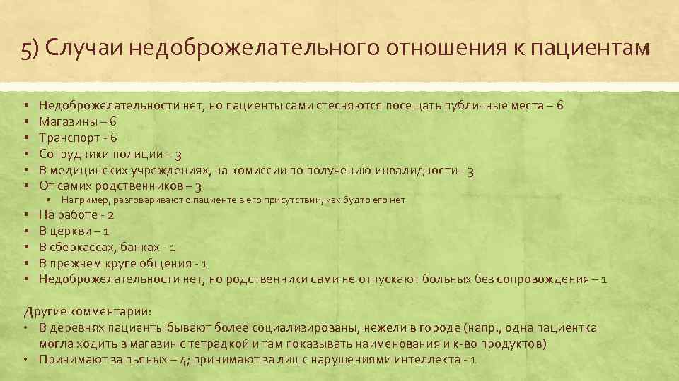 5) Случаи недоброжелательного отношения к пациентам § § § Недоброжелательности нет, но пациенты сами