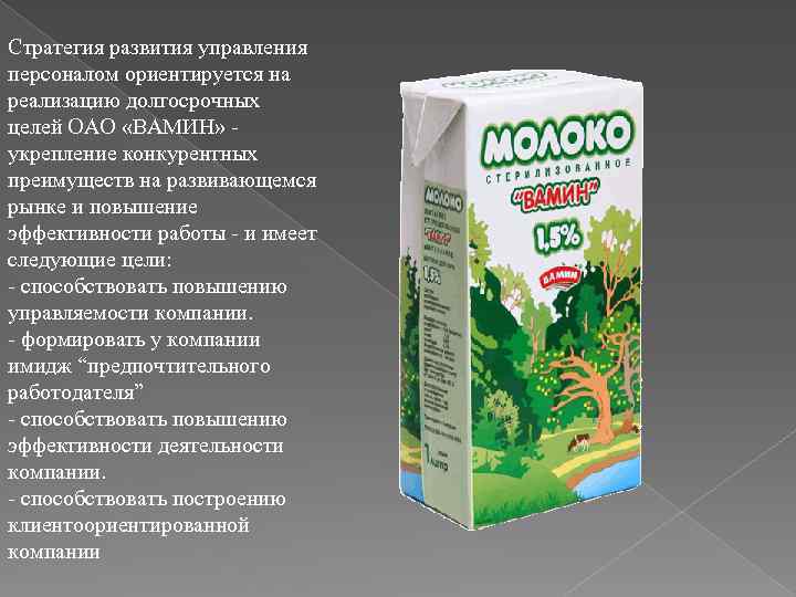 Стратегия развития управления персоналом ориентируется на реализацию долгосрочных целей ОАО «ВАМИН» - укрепление конкурентных