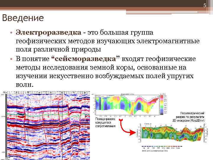 5 Введение • Электроразведка - это большая группа геофизических методов изучающих электромагнитные поля различной