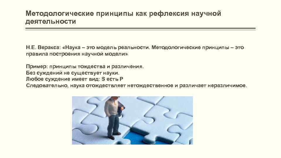 Методологические принципы как рефлексия научной деятельности Н. Е. Веракса: «Наука – это модель реальности.