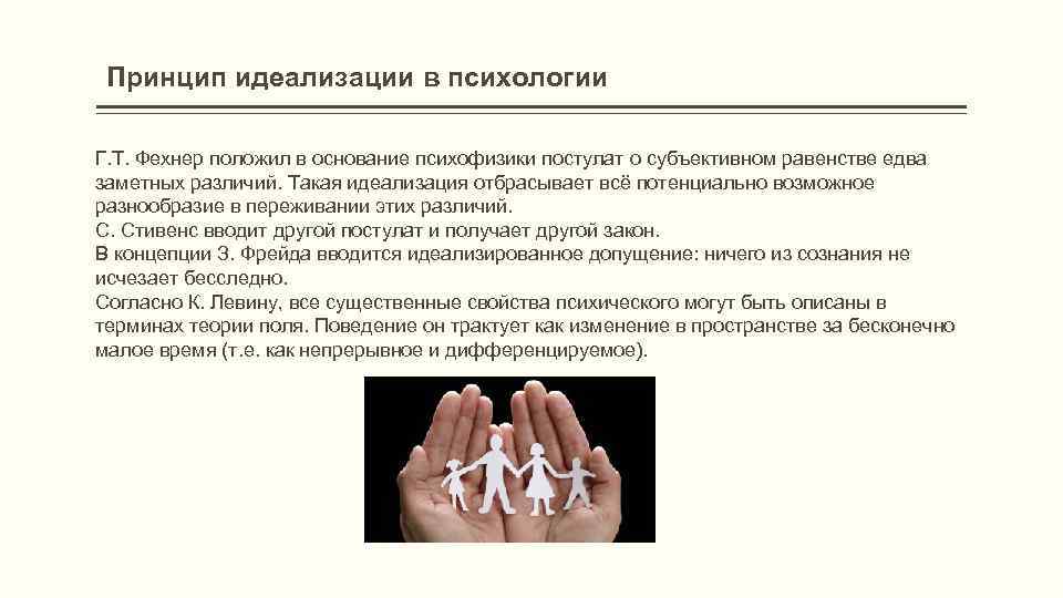 Принцип идеализации в психологии Г. Т. Фехнер положил в основание психофизики постулат о субъективном