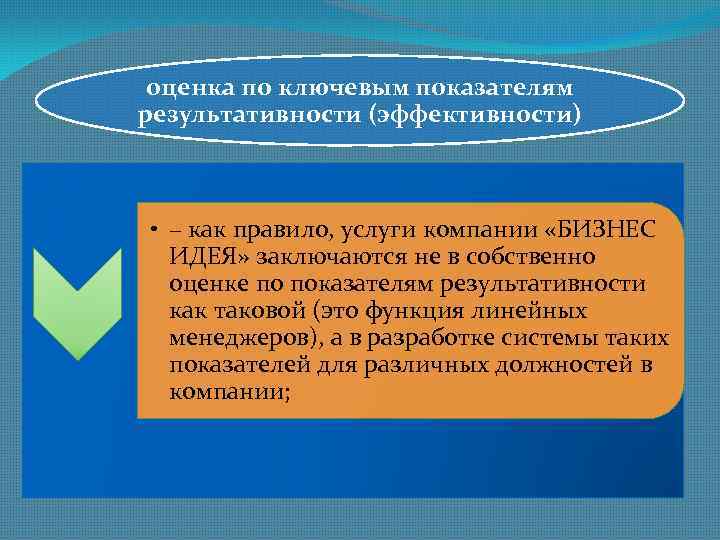 оценка по ключевым показателям результативности (эффективности) • – как правило, услуги компании «БИЗНЕС ИДЕЯ»